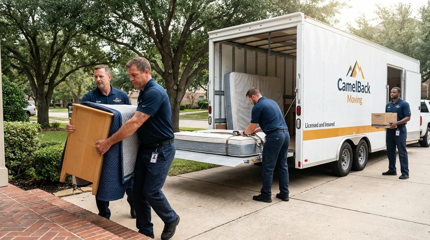 Crew loading residential truck for cross-state move from Fordyce, AR